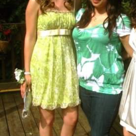 Light Green and Gold Lace Short Formal, Homecoming Fairy Dress - Picture 7 of 9